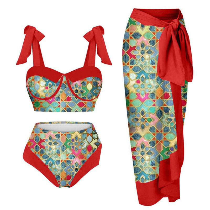 Damen Bikini-Set mit floralem Design und elegantem Überrock Echo Archiv