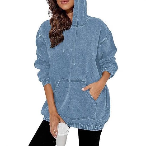 Damen Oversized Kapuzenpullover im Denim‑Look mit Kängurutasche Echo Archiv