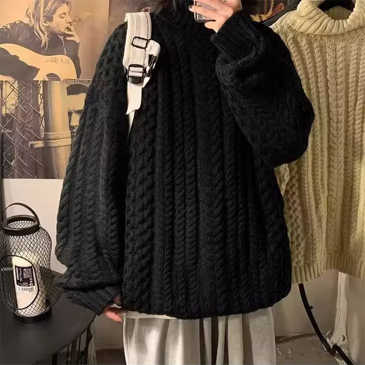 Damen Grobstrickpullover mit hohem Kragen und Zopfmuster Echoarchiv