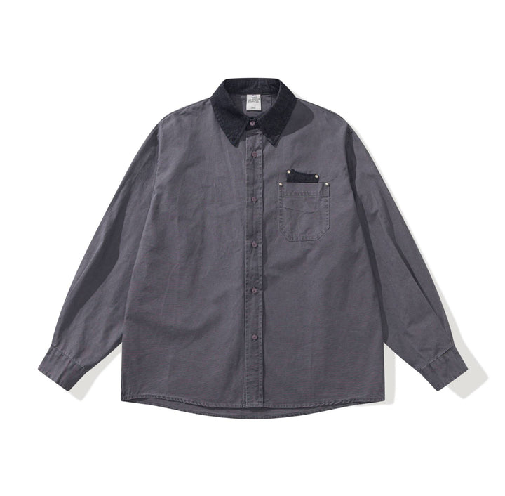 Herren Oversize‑Hemdjacke mit kontrastierendem Cordkragen und dekorativer Brusttasche Echoarchiv
