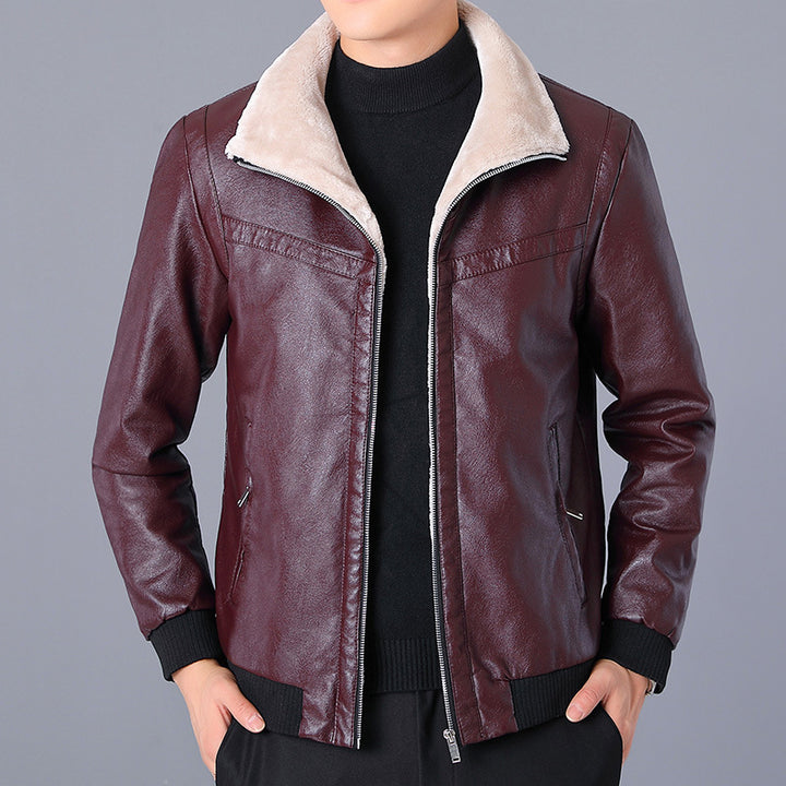 Herren Kunstleder-Pilotenblouson mit vollem Teddyfutter und Rippbündchen – Taviero