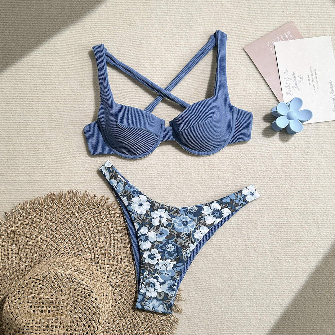 Damen Balconette-Bikini mit floralem Design und raffiniertem Träger Echo Archiv