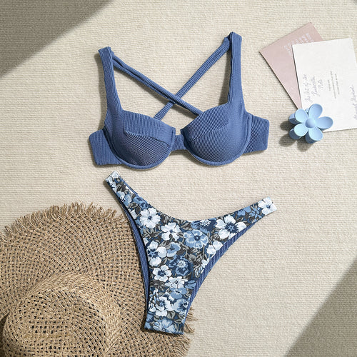 Damen Balconette-Bikini mit floralem Design und raffiniertem Träger Echo Archiv