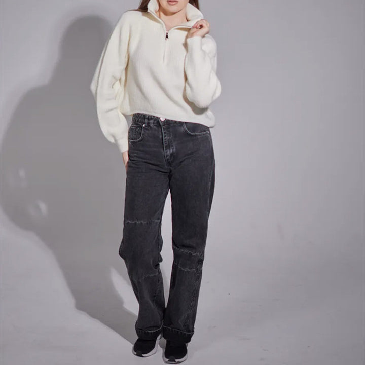 Damen Weite High-Waist-Jeans mit geradem Bein und sichtbaren Teilungsnähten – Dénora