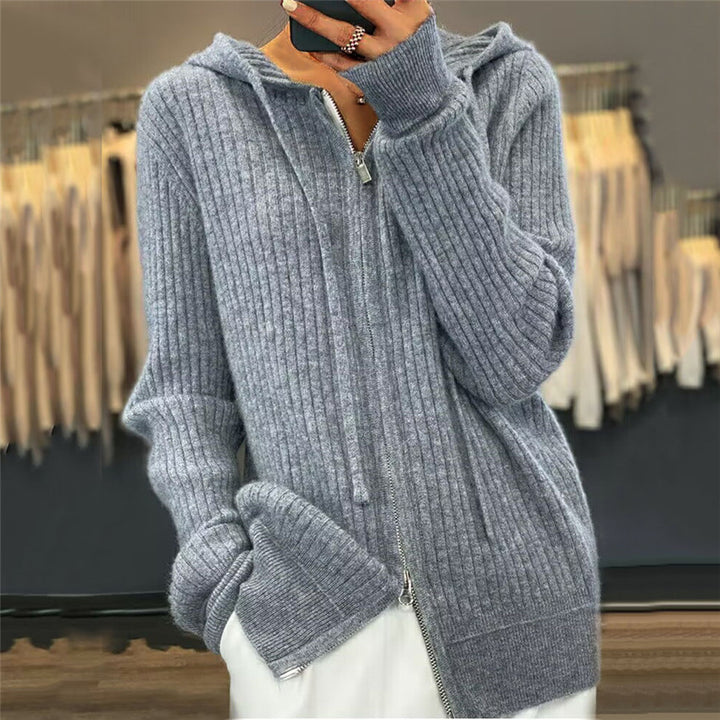 Damen nan oversized Rippstrick-Kapuzencardigan mit Zwei-Wege-Reißverschluss und Kaschmir-Blend Echo Archiv