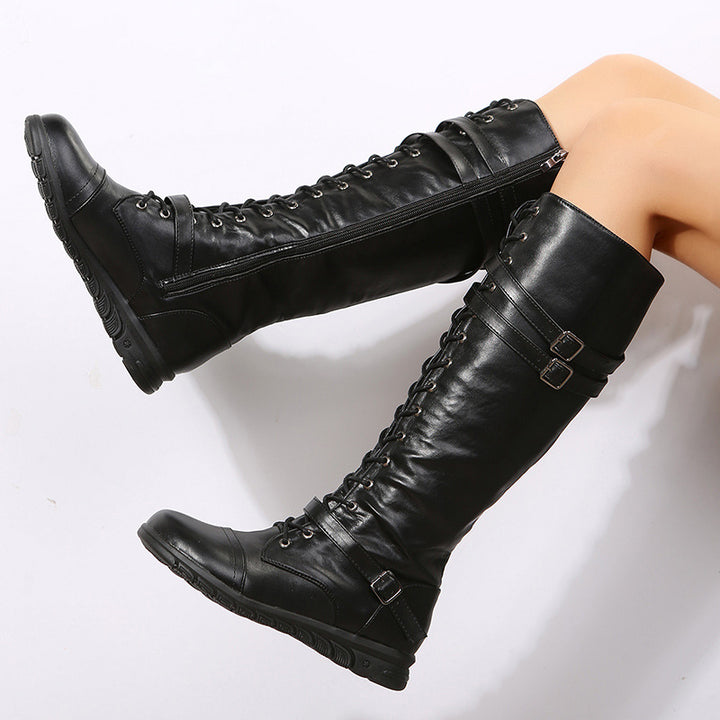 Damen  kniehohe Schnürstiefel mit Memory Fußbett, profilierter Gummisohle, Schnürung und seitlichem Reißverschluss Echo Archiv
