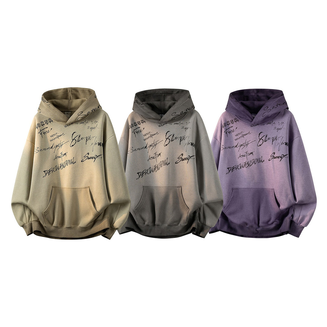 Unisex Oversize Kapuzenpullover mit handschriftlichem Grafik-Print, Kängurutasche & geripptem Saum Echoarchiv