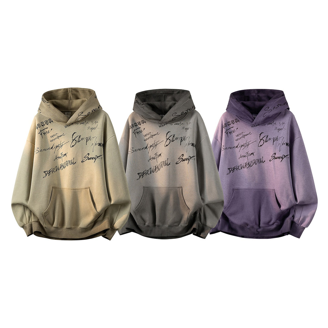 Unisex Oversize Kapuzenpullover mit handschriftlichem Grafik-Print, Kängurutasche & geripptem Saum Echoarchiv