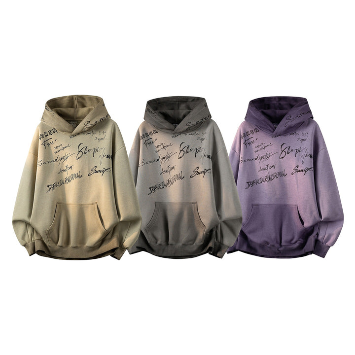 Unisex Oversize Kapuzenpullover mit handschriftlichem Grafik-Print, Kängurutasche & geripptem Saum Echoarchiv