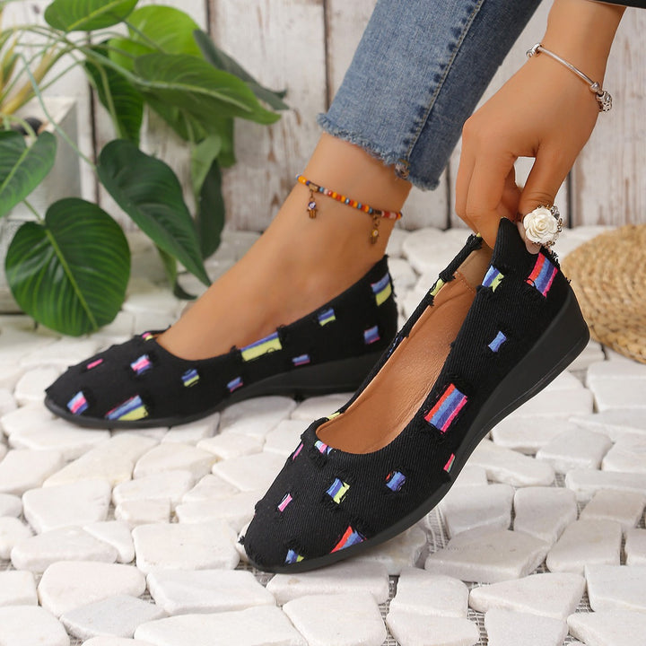 Damen Komfort-Ballerinas mit leichtem Keilabsatz, Materialmix und gepolstertem Fußbett – Lioré