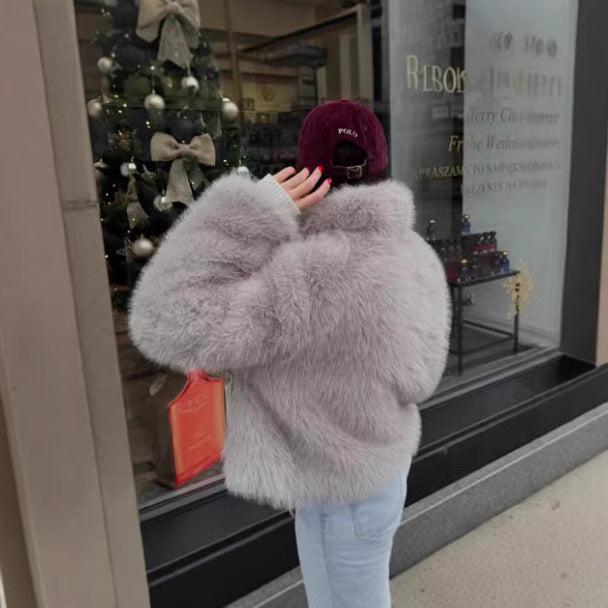 Damen Kurzgeschnittener Kunstpelz‑Blouson mit voluminösem Schalkragen und dichtem Flor Echo Archiv