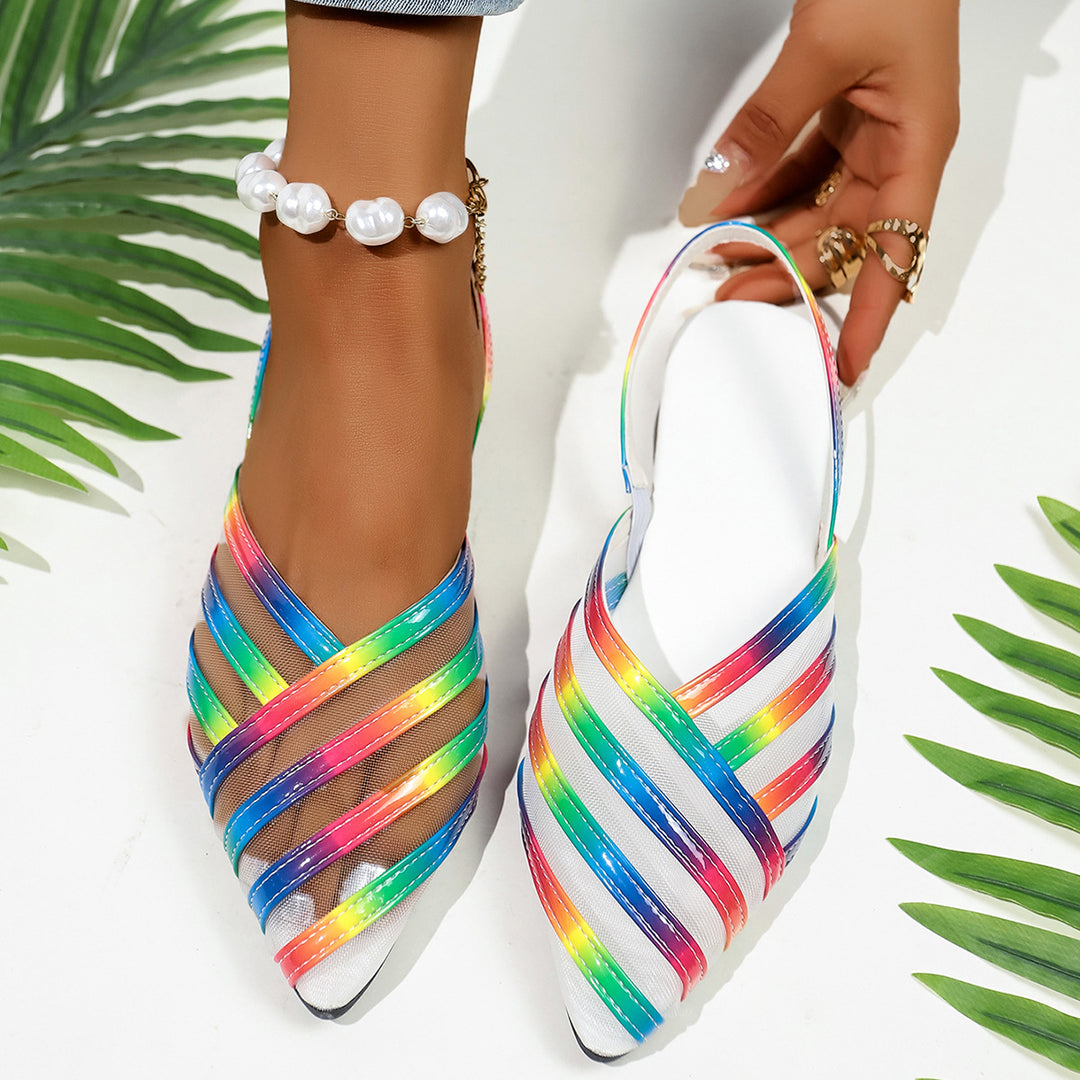 Damen  spitze Slingback-Ballerinas mit glänzenden Riemen und transparentem Mesh Echo Archiv