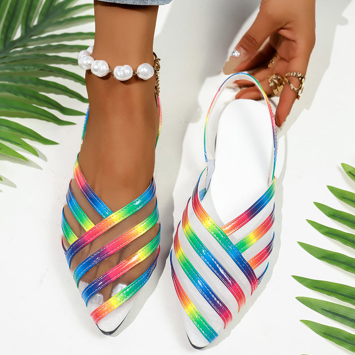 Damen  spitze Slingback-Ballerinas mit glänzenden Riemen und transparentem Mesh Echo Archiv