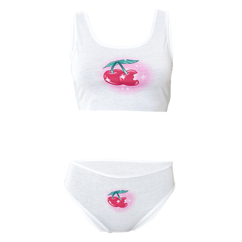 Damen Crop-Top und Unterhosen-Set mit fröhlichem Kirschmotiv Echo Archiv