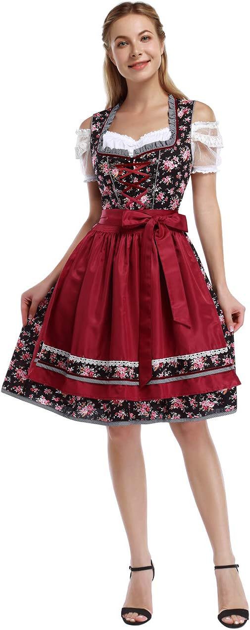 Damen nan klassisches Dirndlkleid mit geschnürtem Mieder, knielanger Trachtenrock und Satinschleife Echo Archiv