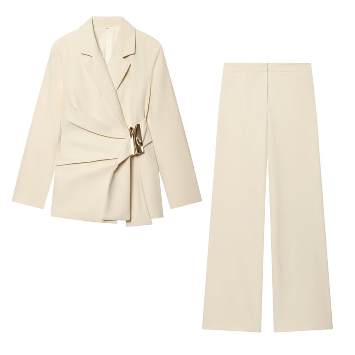 Damen Zweiteiliges Wickelblazer- und Palazzo-Anzugset mit Ziergürtel Echo Archiv