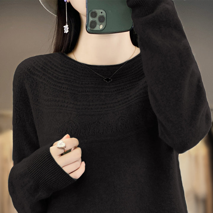 Damen Rundhals-Feinstrickpullover mit strukturierter Passe und Kaschmir-Optik Echoarchiv