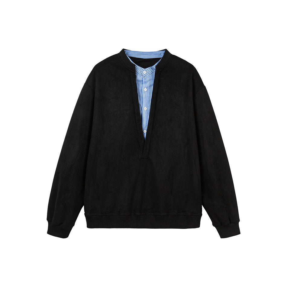 Unisex Oversize-Sweatshirt mit tiefem V-Ausschnitt und eingenähtem Hemdkragen-Einsatz Echoarchiv