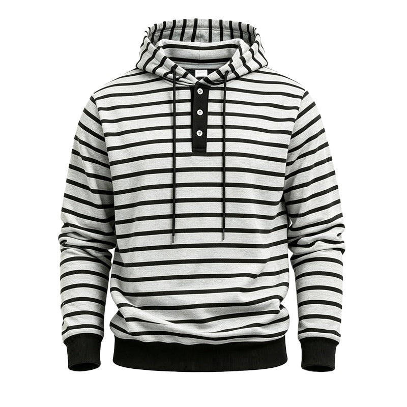 Herren Kapuzenpullover mit Knopfleiste und modischem Streifenmuster Echoarchiv