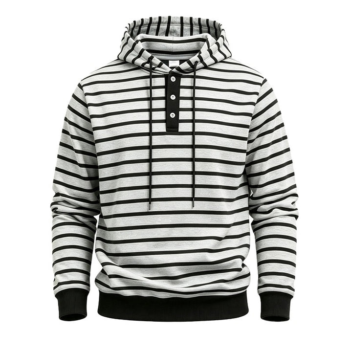 Herren Kapuzenpullover mit Knopfleiste und modischem Streifenmuster Echoarchiv