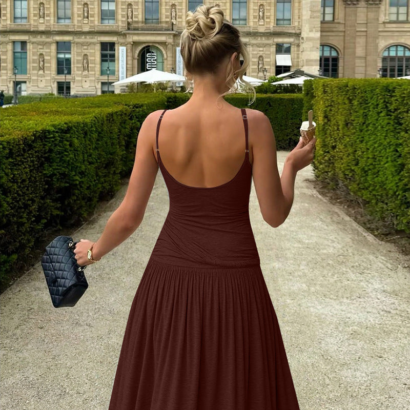 Damen Elegantes Maxikleid mit Drapierung und Spaghetti-Trägern Echo Archiv