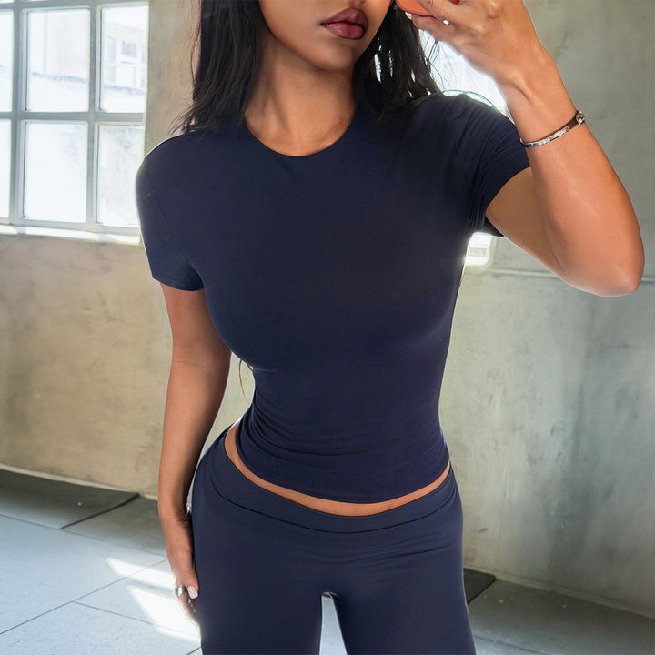 Damen Figurformendes Kurzarmshirt aus elastischem Baumwollmix Echo Archiv