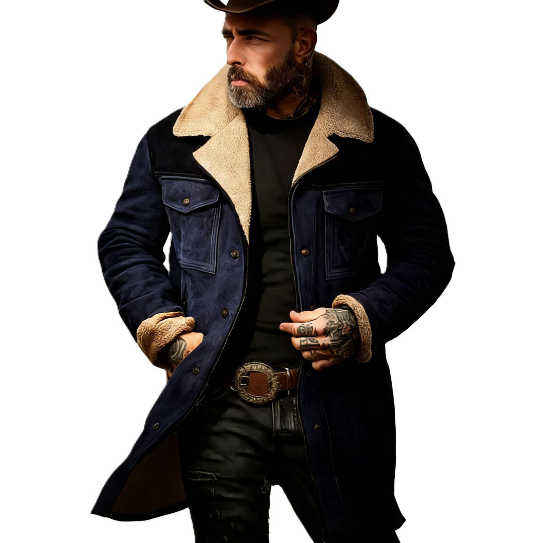 Herren Pilotenjacke aus Velourslederoptik mit Teddyfellinnenfutter und Reverskragen Echoarchiv