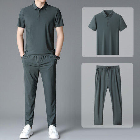 Herren Sportliches Ensemble aus atmungsaktiver Poloshirt und Jogginghose Echoarchiv