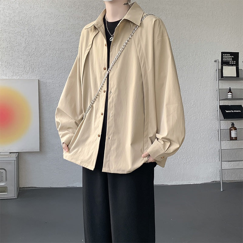 Herren Oversize-Hemdjacke aus leichtem Baumwollmix mit geradem Schnitt & Knopfleiste Echoarchiv