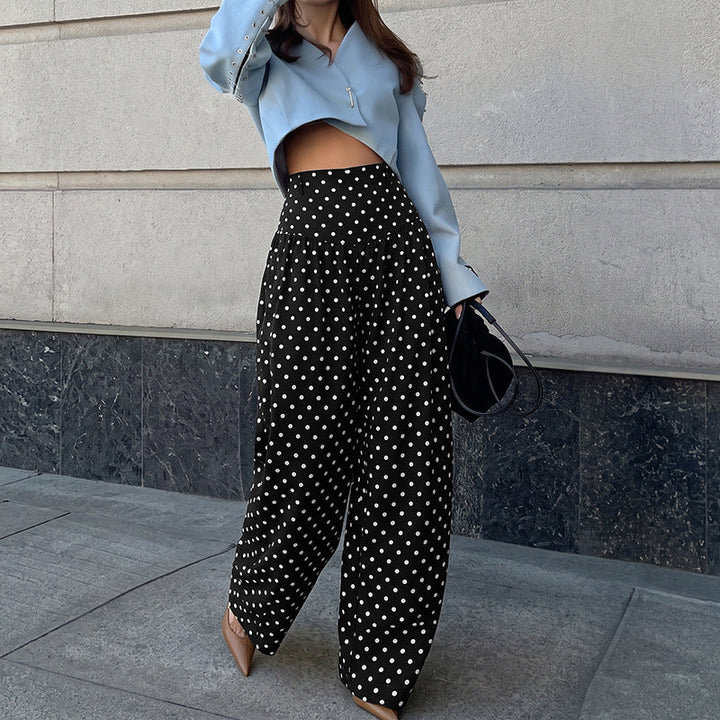 Damen High‑Waist Palazzo‑Hose mit weitem Bein und Polka‑Dot‑Print Echoarchiv