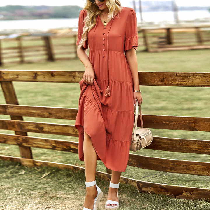 Damen Midikleid mit fransigen Akzenten und Button-Down-Verschluss Echo Archiv