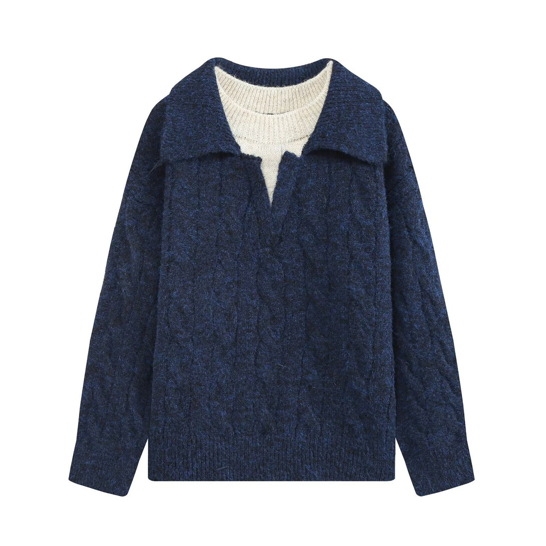 Damen Grobgestrickter Oversize-Pullover mit Polokragen und Zopfmuster Echo Archiv