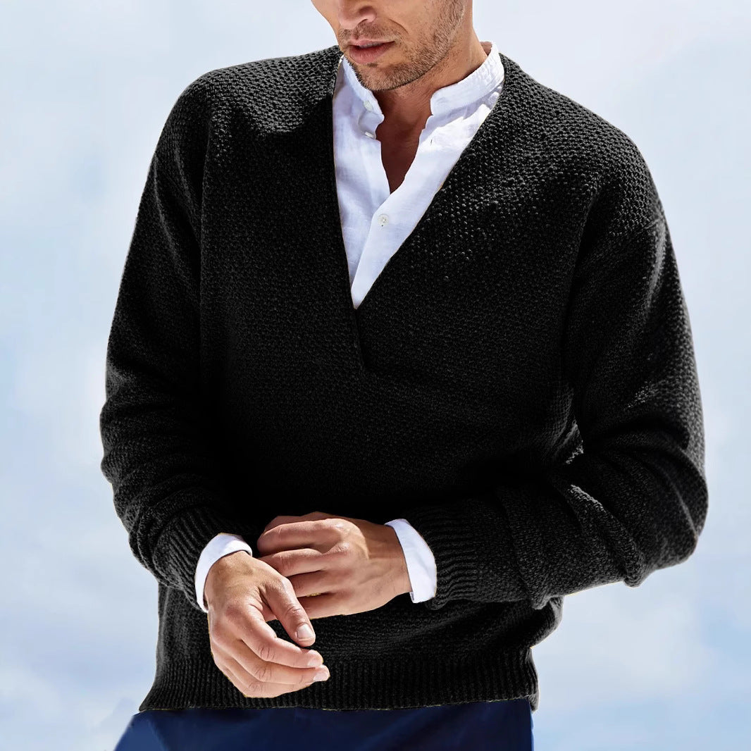 Herren lässiger Strickpullover mit V-Ausschnitt und strukturierter Oberfläche Echoarchiv