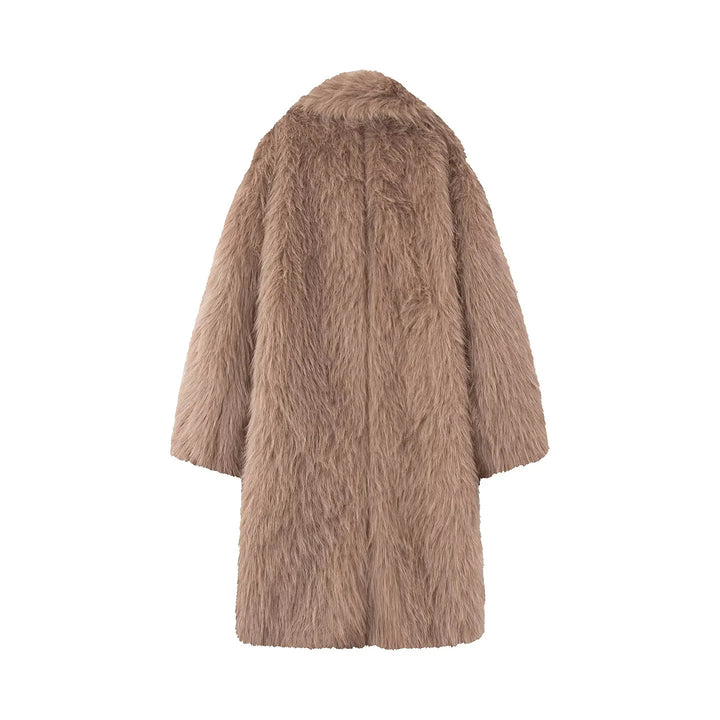 Damen nan langer kuscheliger Kunstfellmantel mit voluminösem Schalkragen und Oversize‑Silhouette Echo Archiv