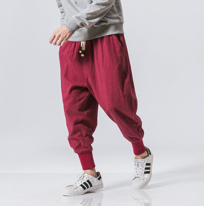 Herren nan lässige Leinen-Joggerhose mit Tunnelzug, strukturierter Oberfläche und elastischen Bündchen Echo Archiv