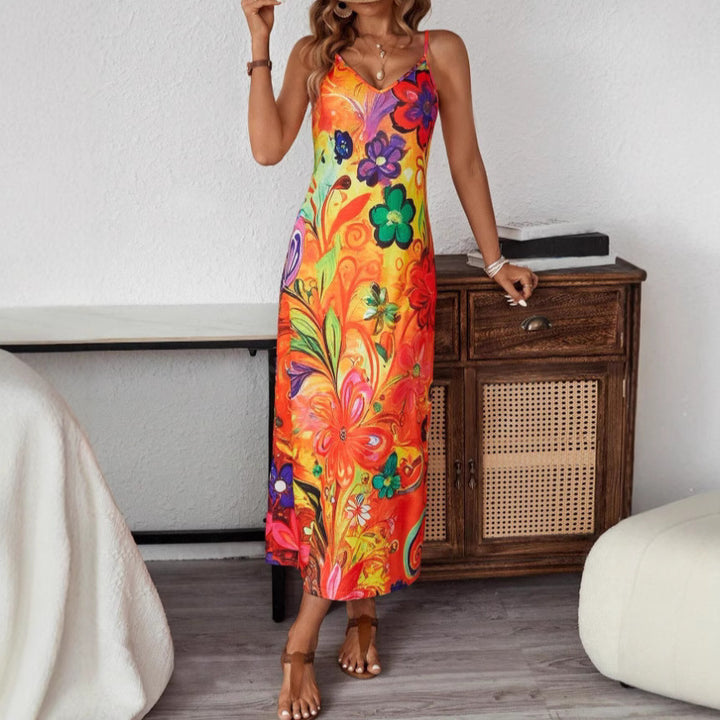 Damen Maxikleid mit buntem Blumenmuster und Spaghettiträgern Echo Archiv