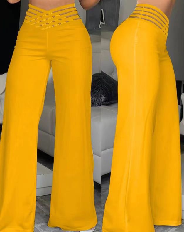 Damen nan hochtaillierte Schlaghose mit mehrreihiger Riemchen-Taille und weitem fließendem Bein Echo Archiv