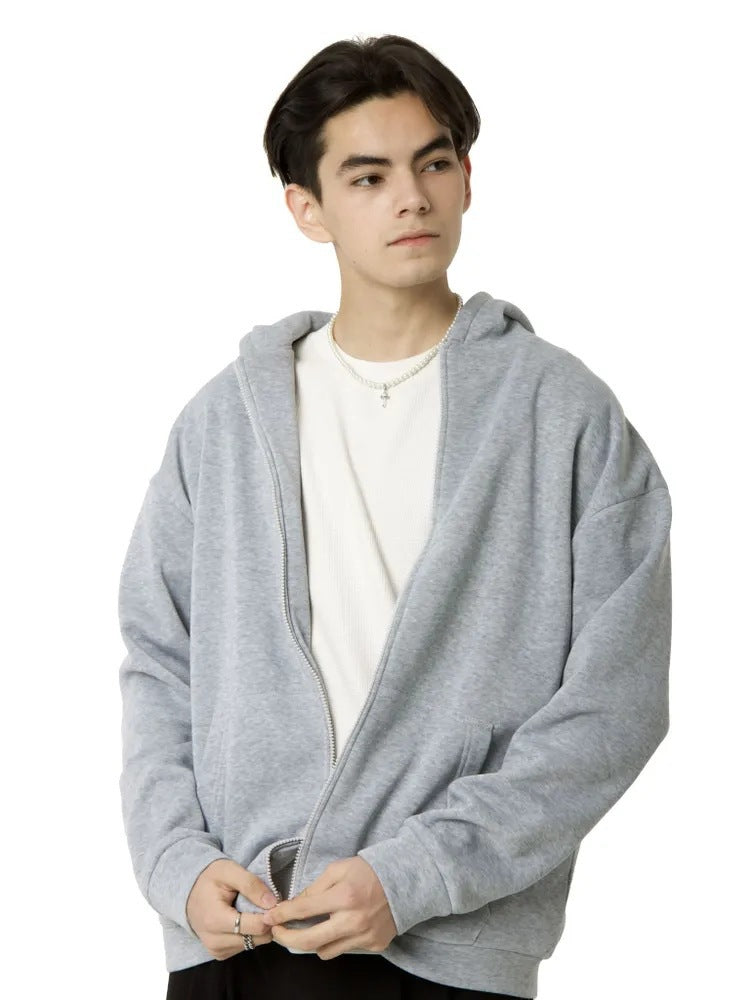 Herren minimalistischer Zip-Hoodie mit cleanem Oversize-Schnitt und weichem French-Terry-Futter – Cavarno
