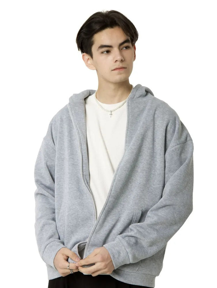 Herren minimalistischer Zip-Hoodie mit cleanem Oversize-Schnitt und weichem French-Terry-Futter – Cavarno