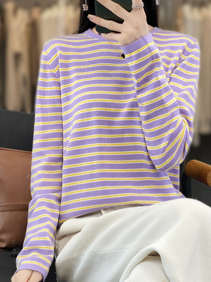 Damen Leichter Baumwollmix-Streifenpullover mit Rundhals, Raglanärmeln und lässiger Silhouette Echoarchiv