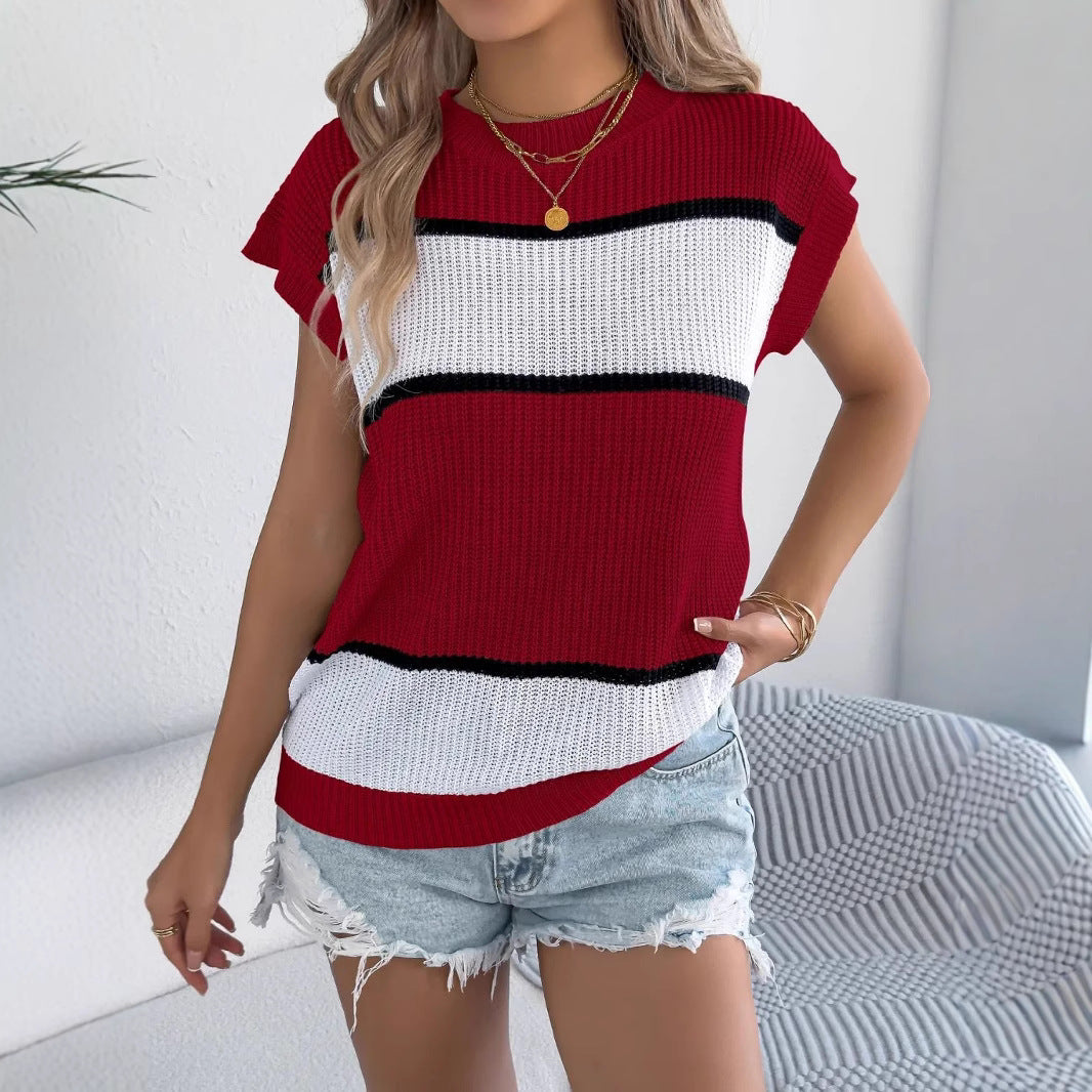 Damen Kurzarm Strickoberteil mit modernen Streifen Echo Archiv