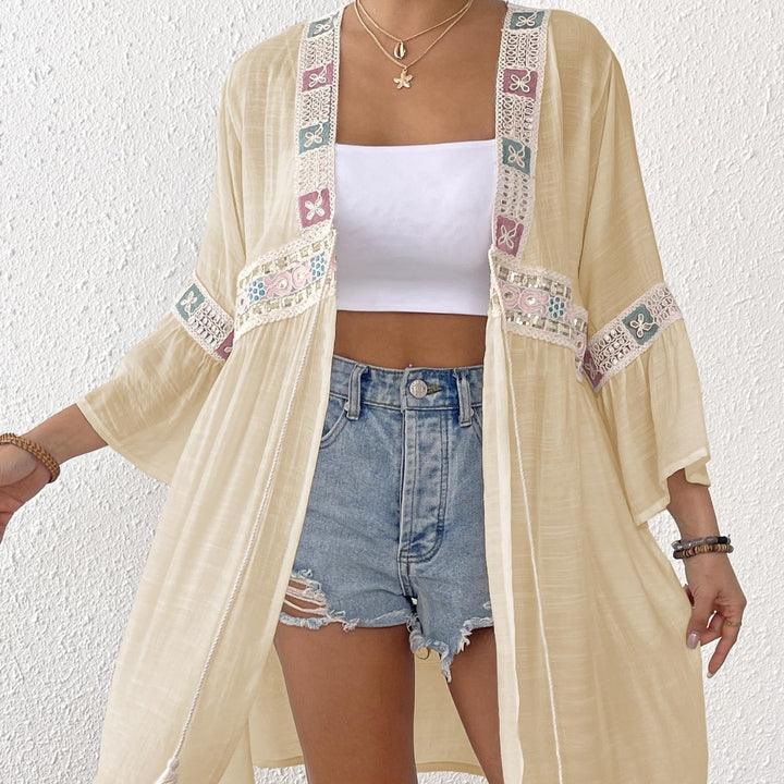 Damen luftiger Strandkimono mit floralen Stickereien Echo Archiv