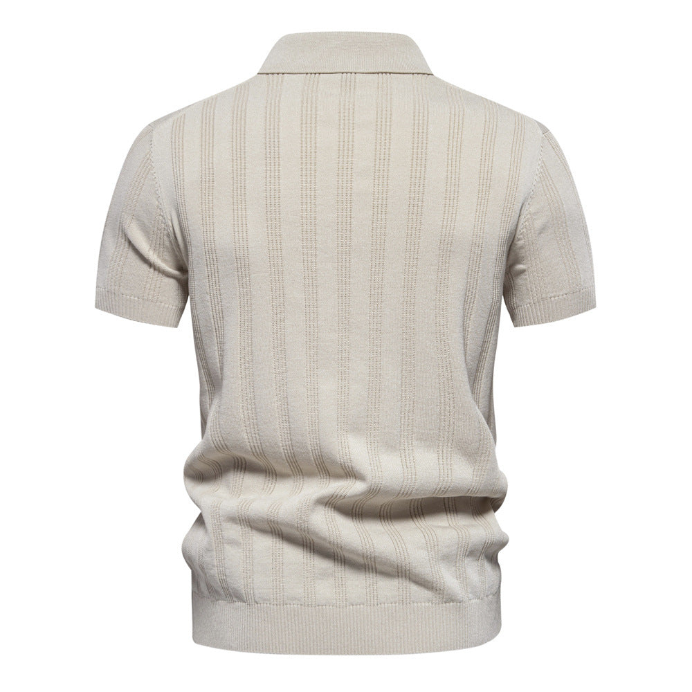 Herren Kurzarm Polo-Shirt mit strukturiertem Streifenmuster Echoarchiv