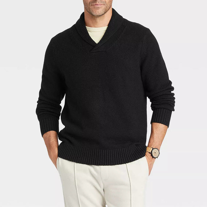 Herren Schalkragen-Pullover aus meliertem Feinstrick mit Rippbündchen Echo Archiv
