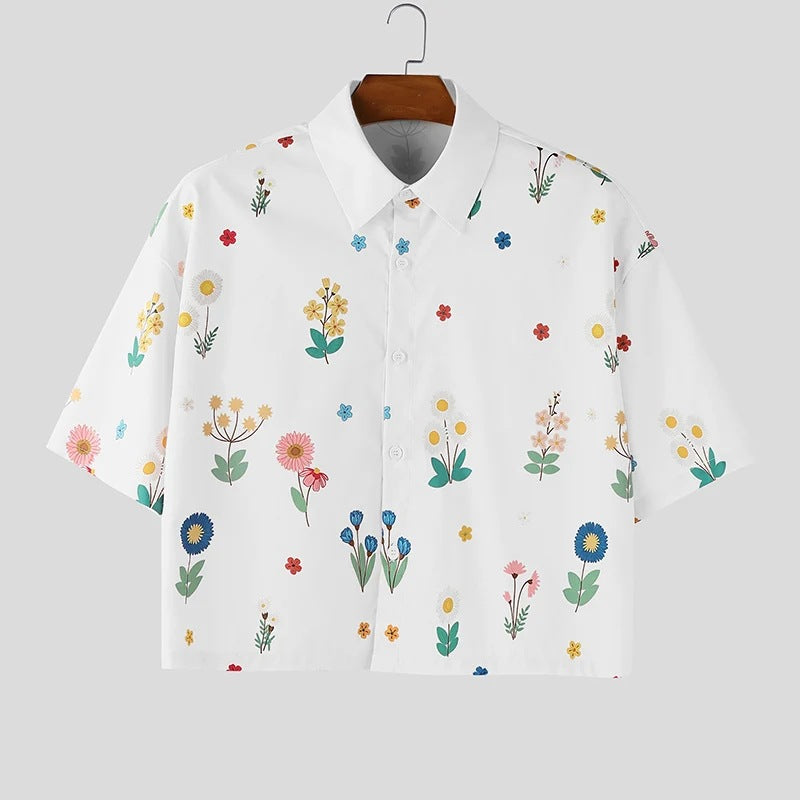 Damen nan kastig geschnittene Kurzarm-Hemdbluse mit floralem Allover-Print, Hemdkragen und kurzem Saum Echo Archiv