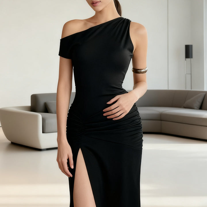 Damen Off-Shoulder Maxikleid mit elegantem Rüschendetail und seitlichem Schlitz Echo Archiv