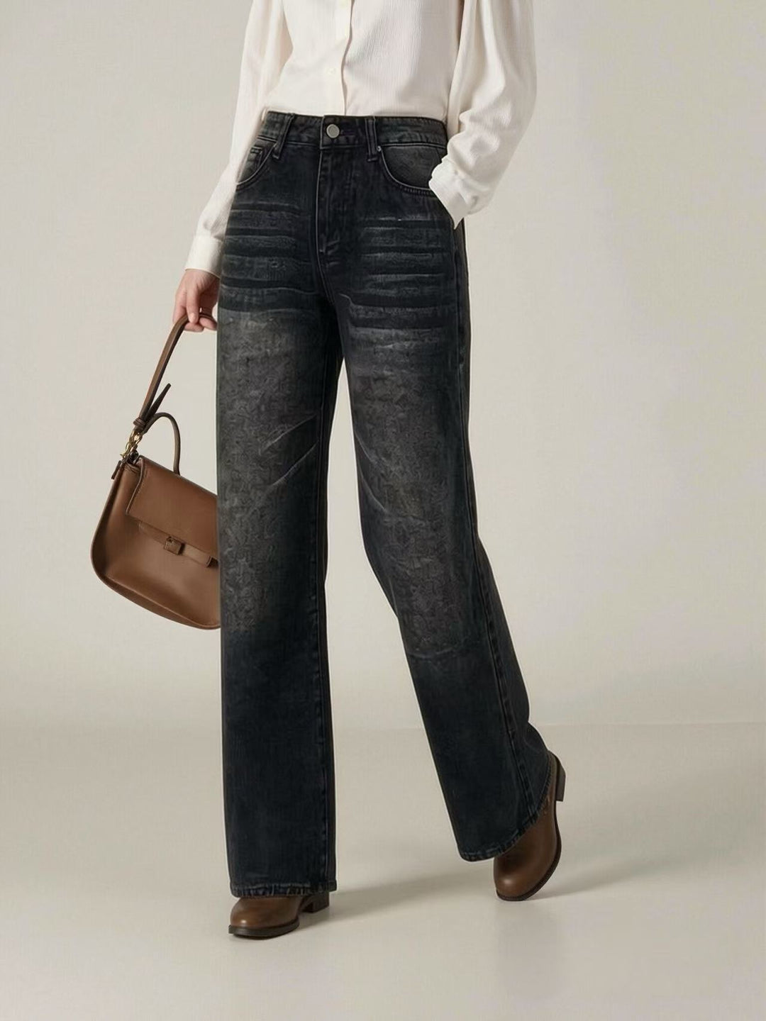 Damen weite High-Waist Jeans mit einzigartiger Textur Echo Archiv