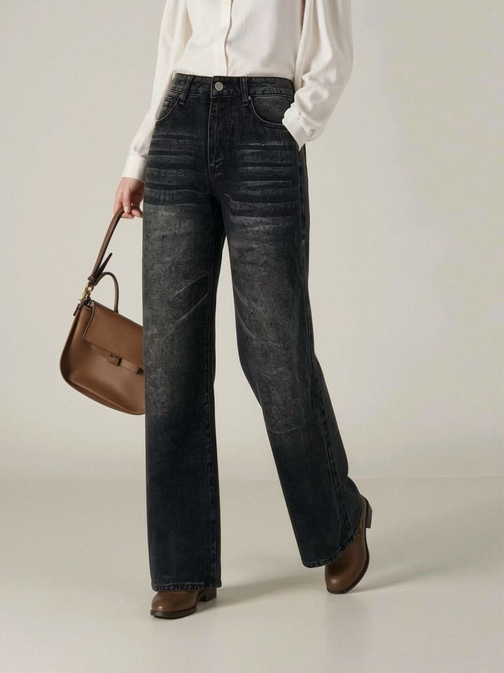 Damen weite High-Waist Jeans mit einzigartiger Textur Echo Archiv