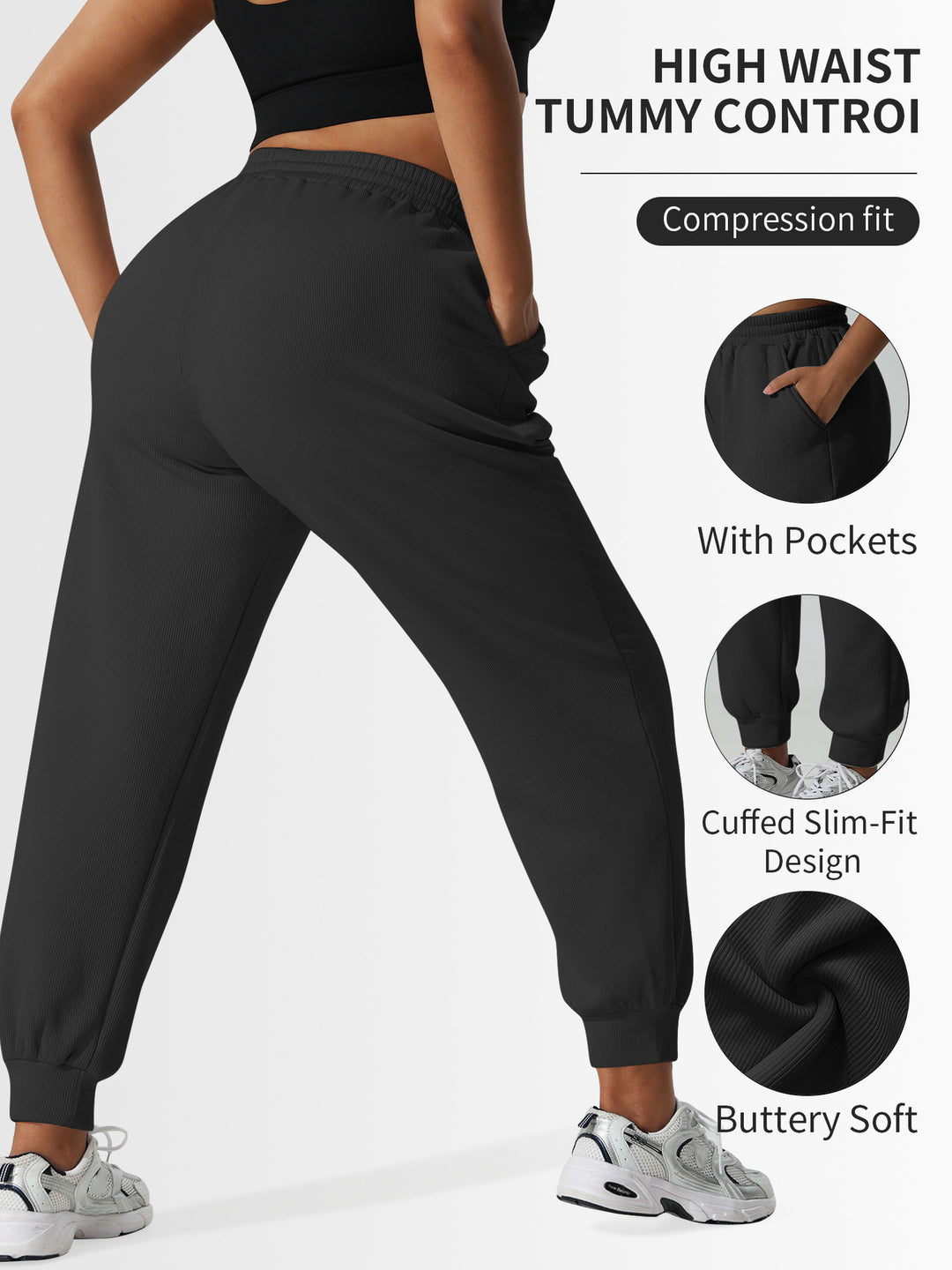 Damen High-Waist Shaping-Jogpant aus Rippfleece mit Taschen echoarchiv-