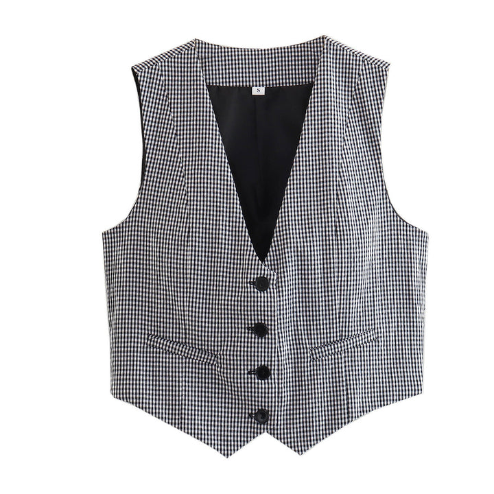 Damen nan elegante taillierte Business-Weste mit spitzem Saum, V-Ausschnitt und Leistentaschen Echo Archiv